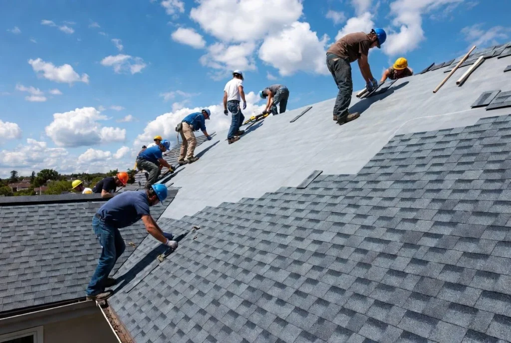 Team of Experts Working of Painting Roof Shingles
