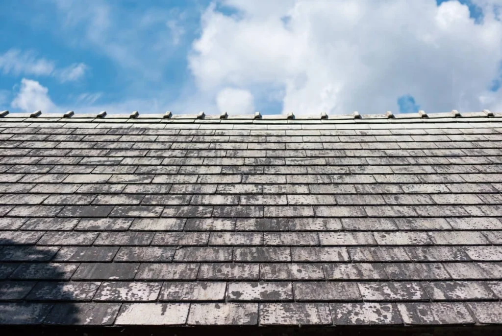 Worn asbestos shingles showing texture and aging signs