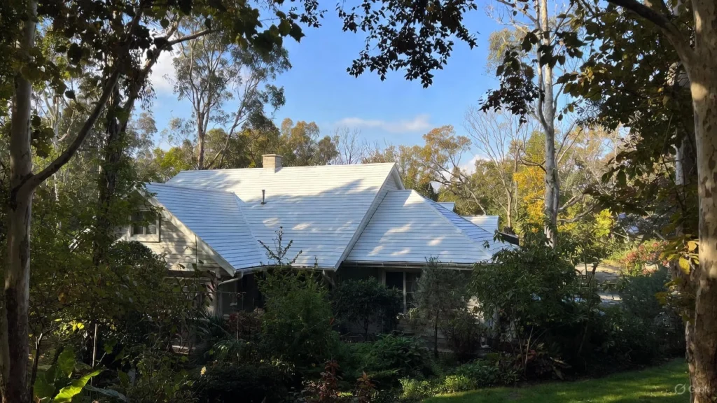 Wide, aerial view of a large PVC Roofing system on a commercial building, featuring the highly reflective white membrane and sealed seams on a flat deck.